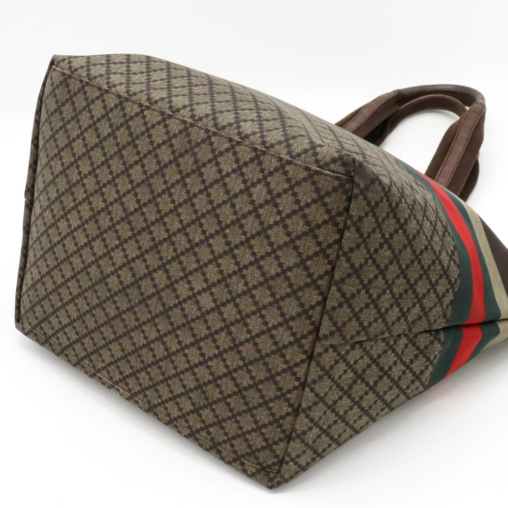 Gucci Brown Bag Sherry Line Leather Tote Green Diamante Red Nylon - Picture 3 of 8